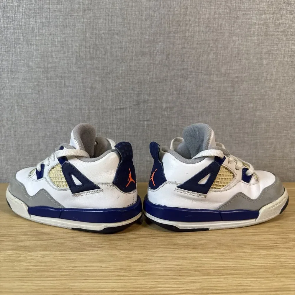Nike Air Jordan 4 IV Retro TD Toddler Deep Royal Blue Orange White Sz 8C